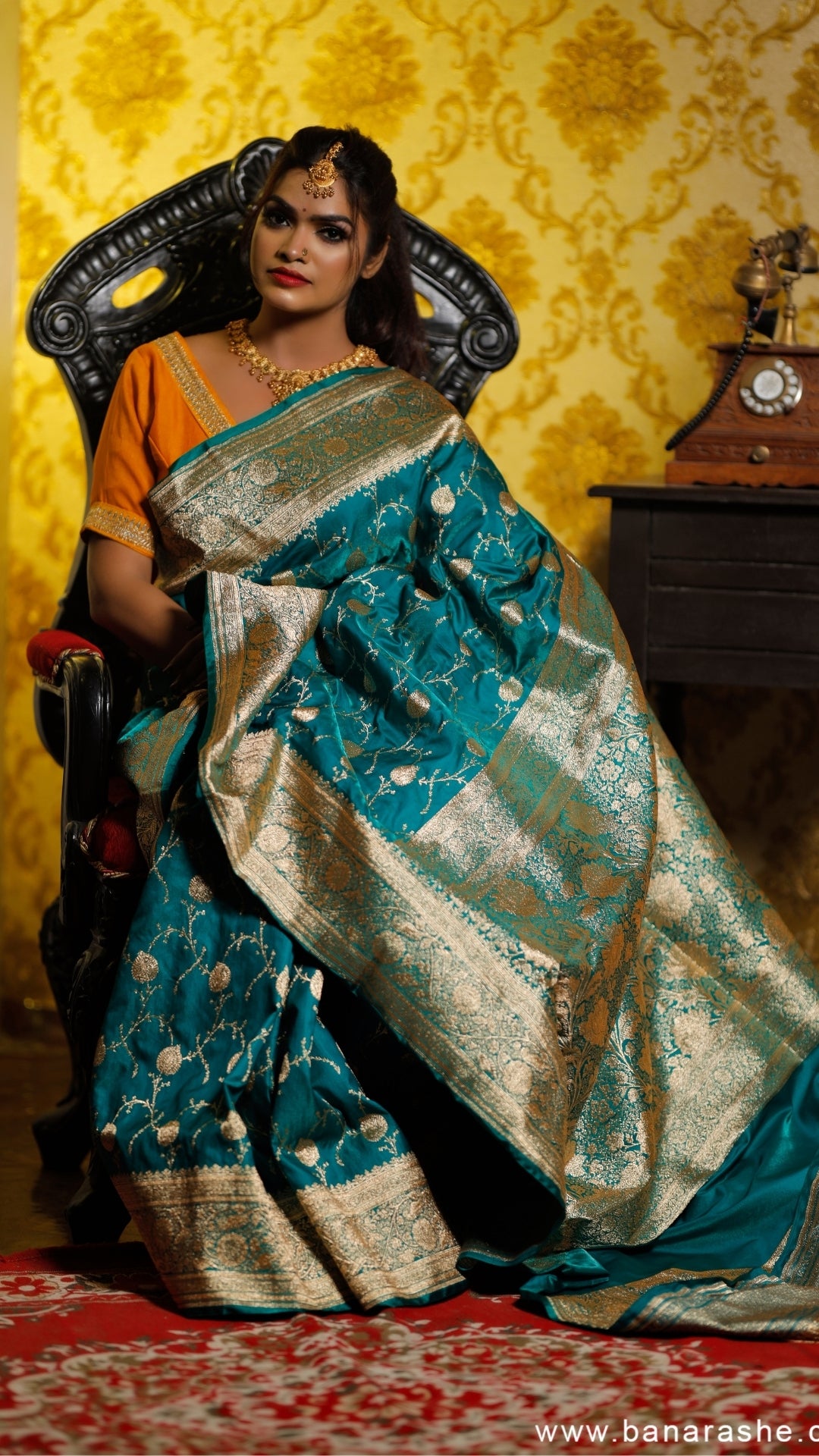 Amber Blue Katan Silk Dual Zari Banarasi Saree