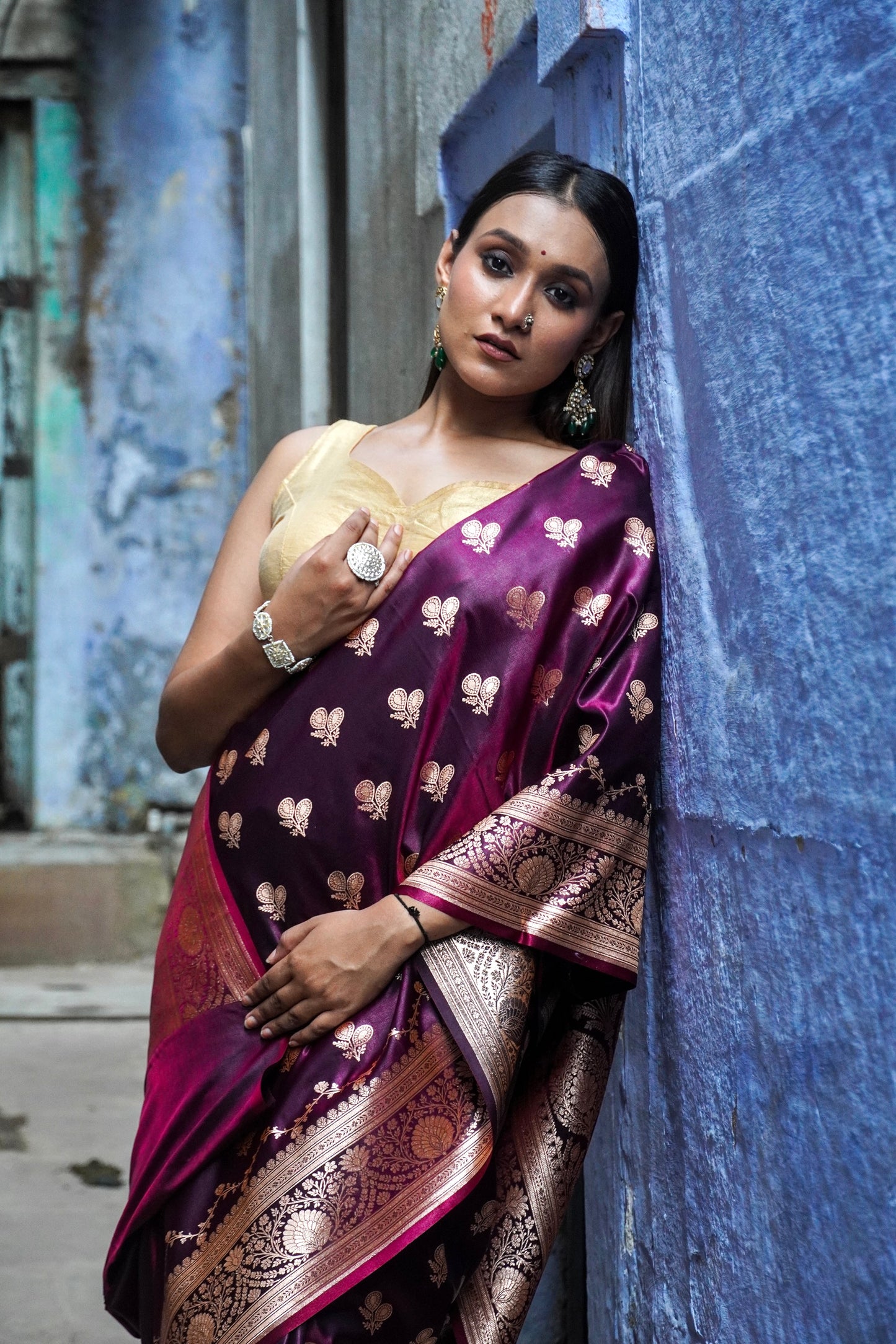 Purple & Silver all over zari work silk banarasi saree
