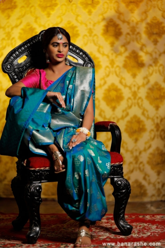 Sea green with Jaal Zari Work Handloom Katan Pure Silk Saree