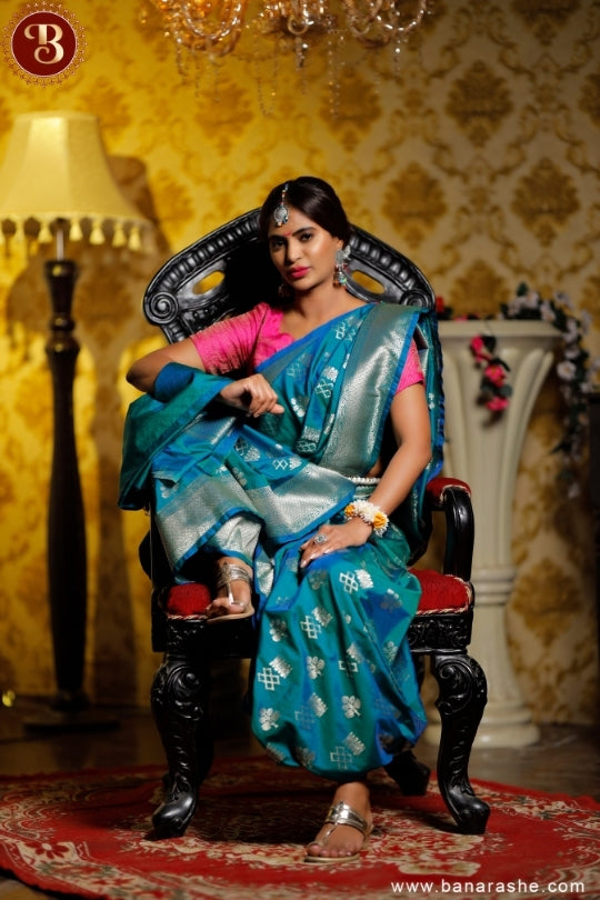 Sea green with Jaal Zari Work Handloom Katan Pure Silk Saree