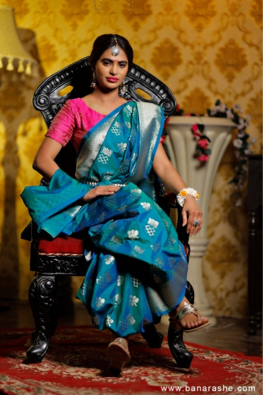 Sea green with Jaal Zari Work Handloom Katan Pure Silk Saree