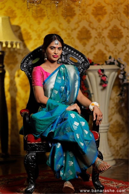 Sea green with Jaal Zari Work Handloom Katan Pure Silk Saree