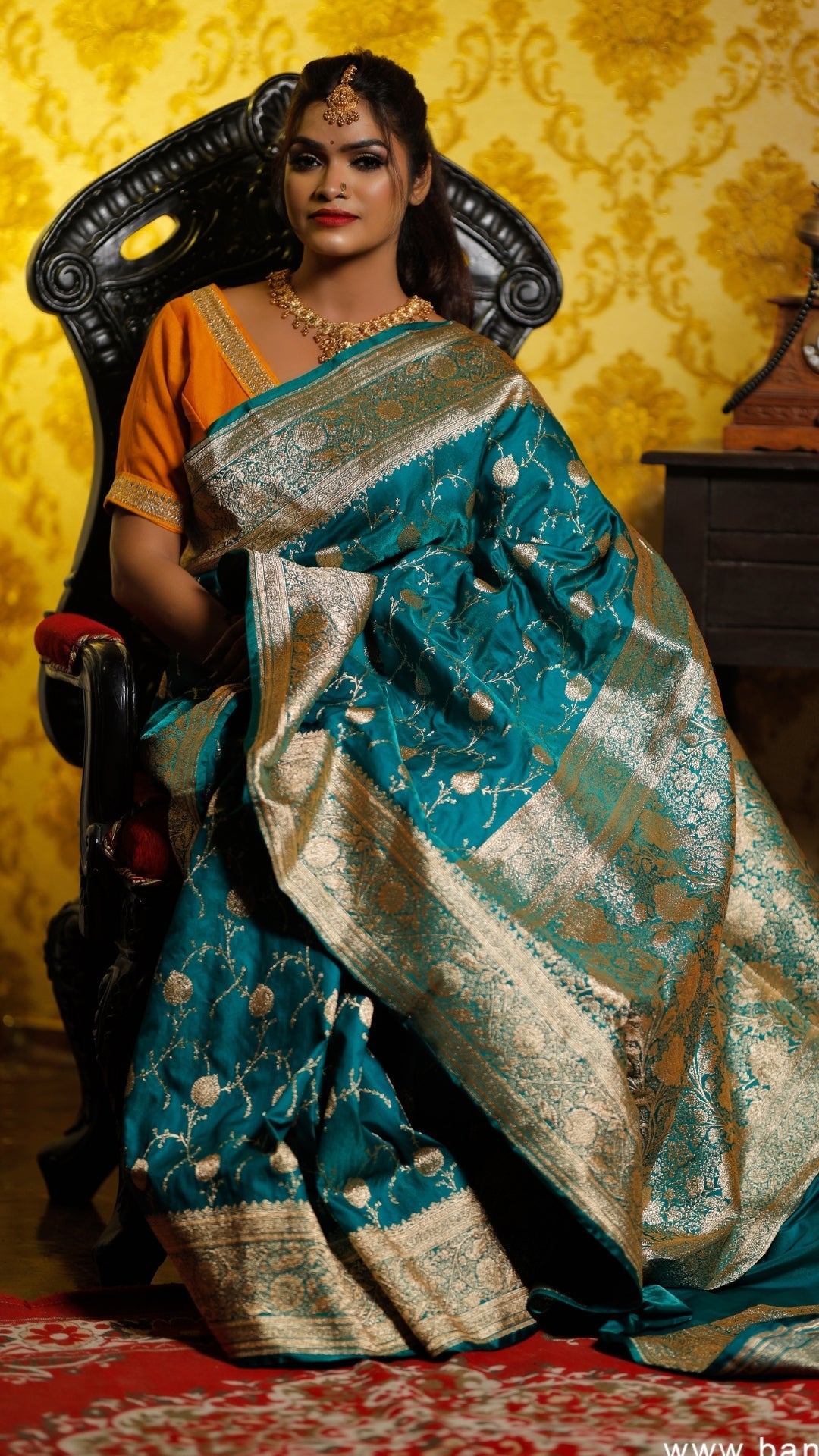 Amber Blue Katan Silk Dual Zari Banarasi Saree