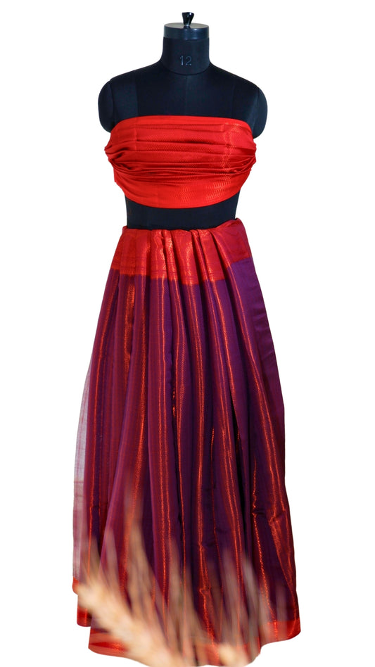 Purple with Red Contrast Banarasi Silk Saree