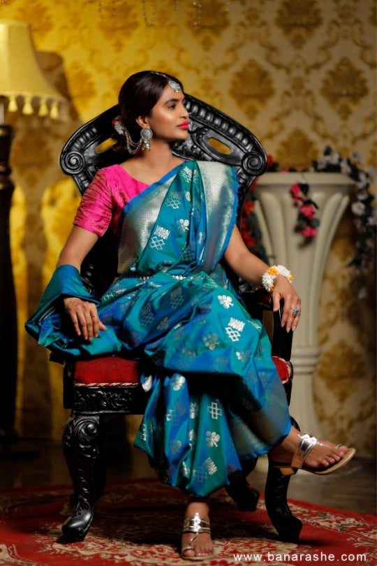 Sea green with Jaal Zari Work Handloom Katan Pure Silk Saree