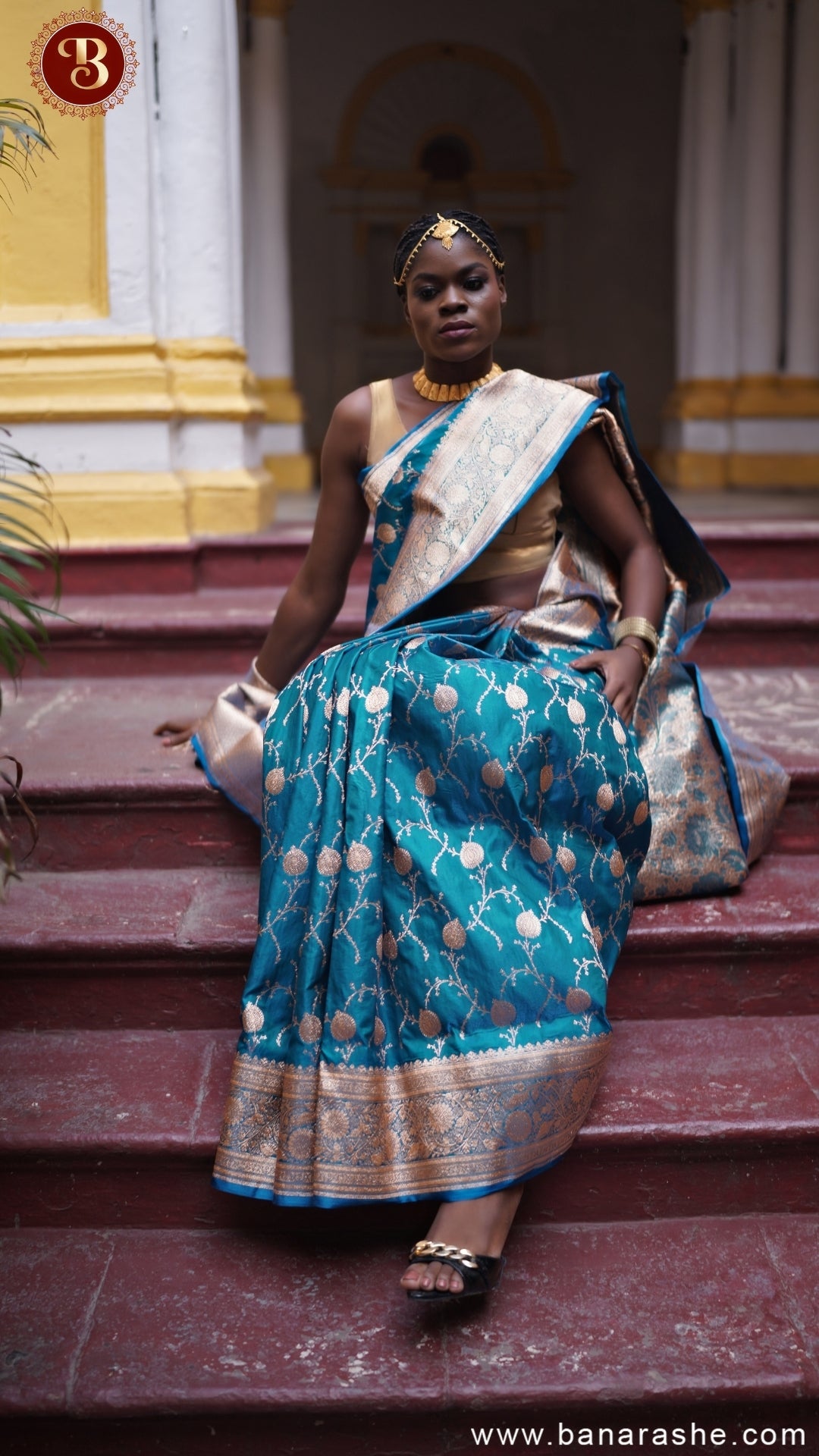 Blue with Silver-Gold Zari Pure Katan Silk Banarasi Saree