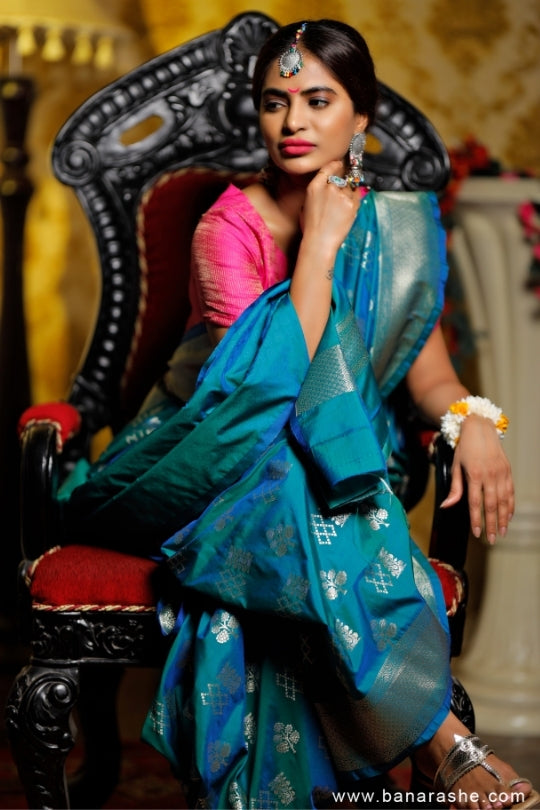 Sea green with Jaal Zari Work Handloom Katan Pure Silk Saree