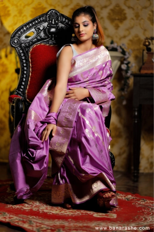 Lavende with Jaal Zari Work Handloom Katan Pure Silk Saree