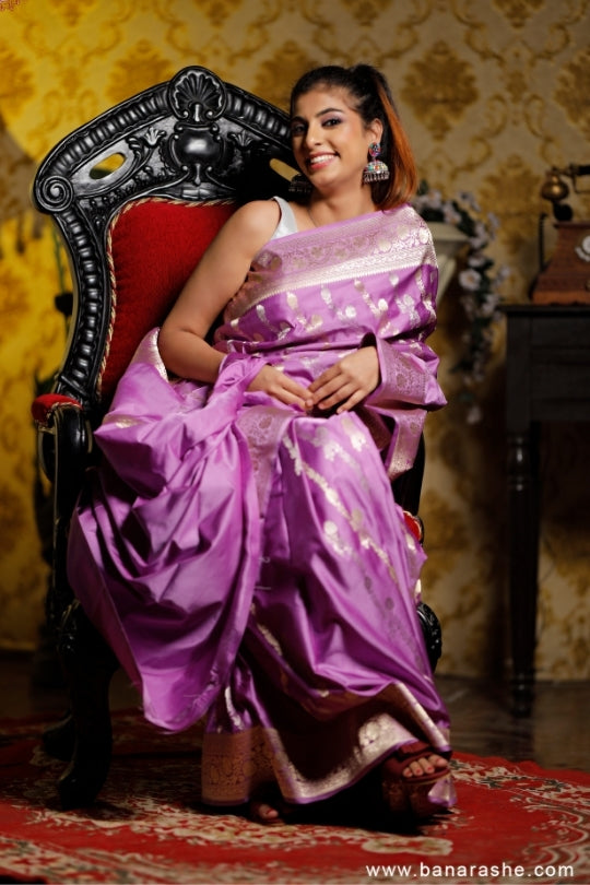 Lavende with Jaal Zari Work Handloom Katan Pure Silk Saree