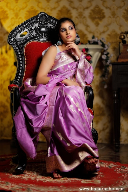 Lavende with Jaal Zari Work Handloom Katan Pure Silk Saree