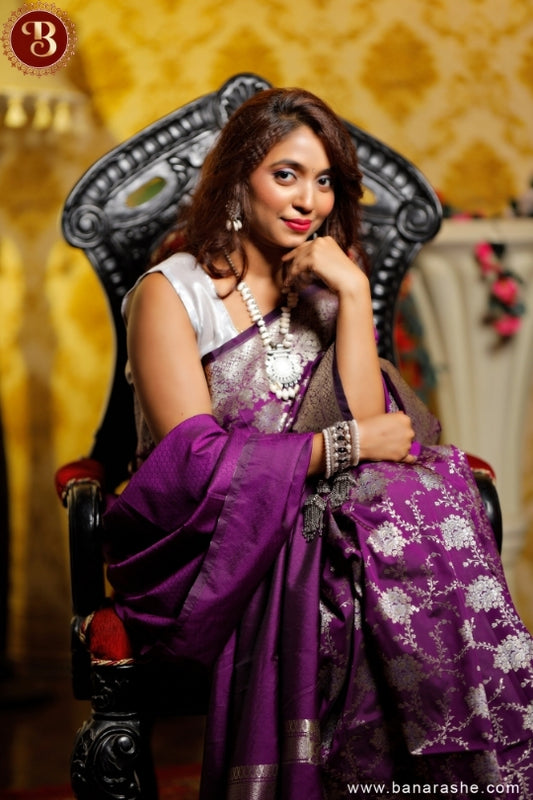 Purple with Jaal Zari Work Handloom Katan Pure Silk Saree
