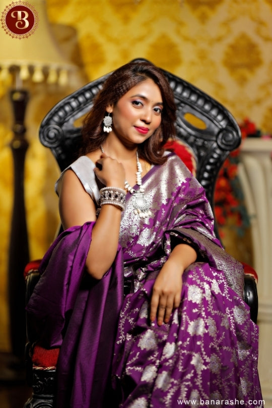 Purple with Jaal Zari Work Handloom Katan Pure Silk Saree