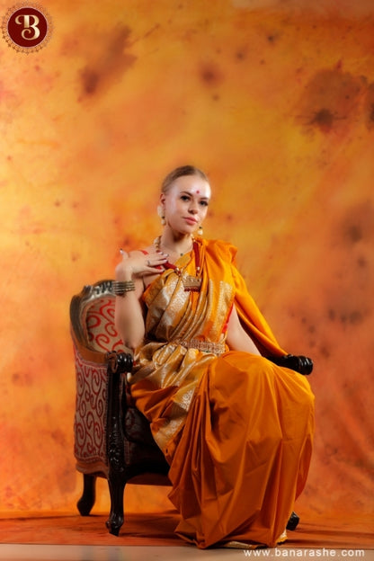 Mustard Yellow Art Work Handloom Katan Pure Silk Saree