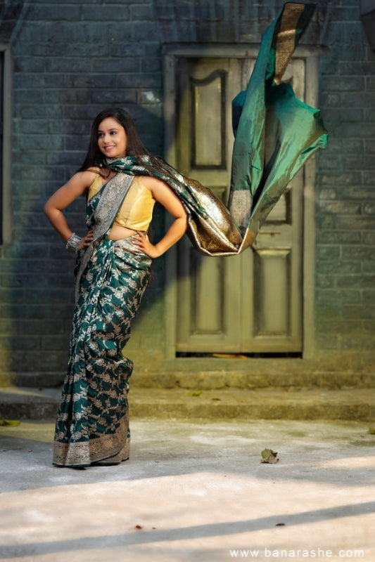 Green with Zari Art Handloom Katan Pure Silk Saree