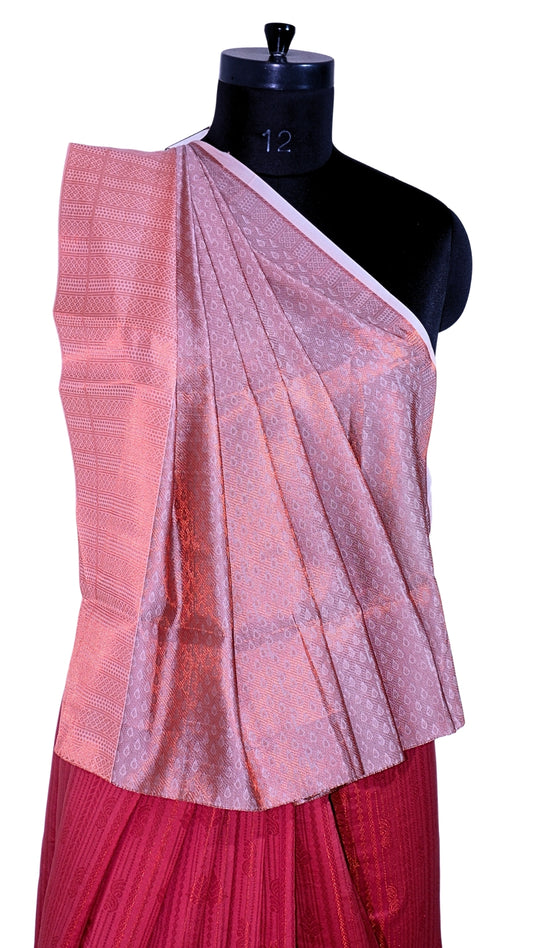 Light Pink with Dark Pink Contrast Banarasi Silk Saree