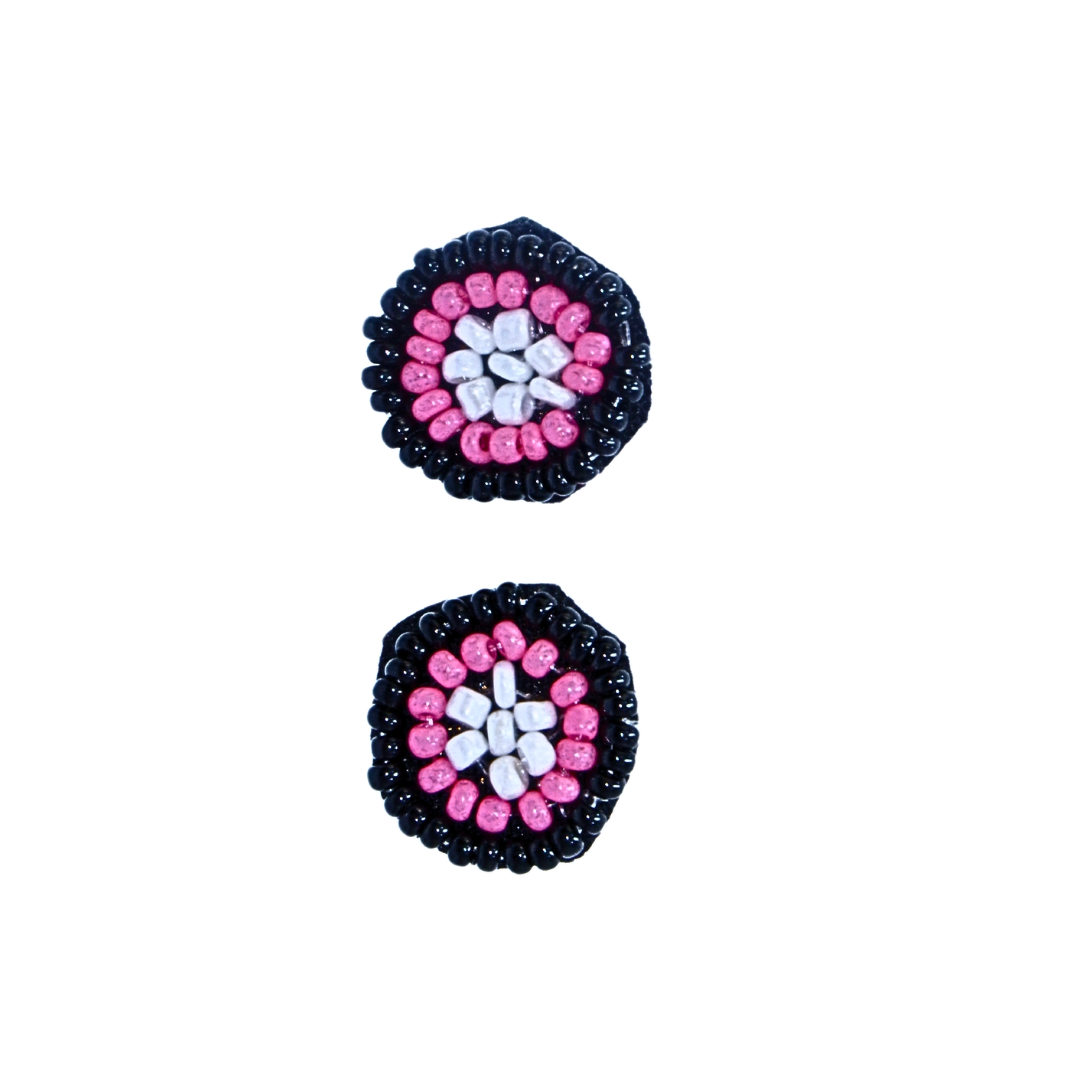 Black, Pink & White Crystal Stud Earrings