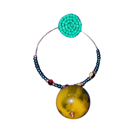 Emerald Dusk Boho Earrings – Bottle Green Seed Beads & Stone Accents