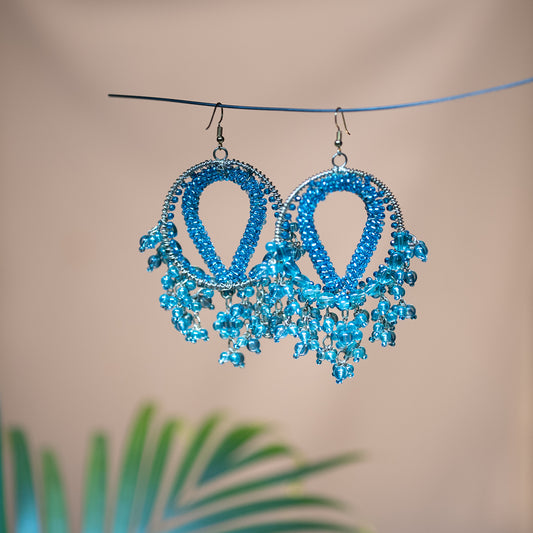 Turquise Beade With Golden Metal Fram Wrapp Sring Inside Over Fram Earring