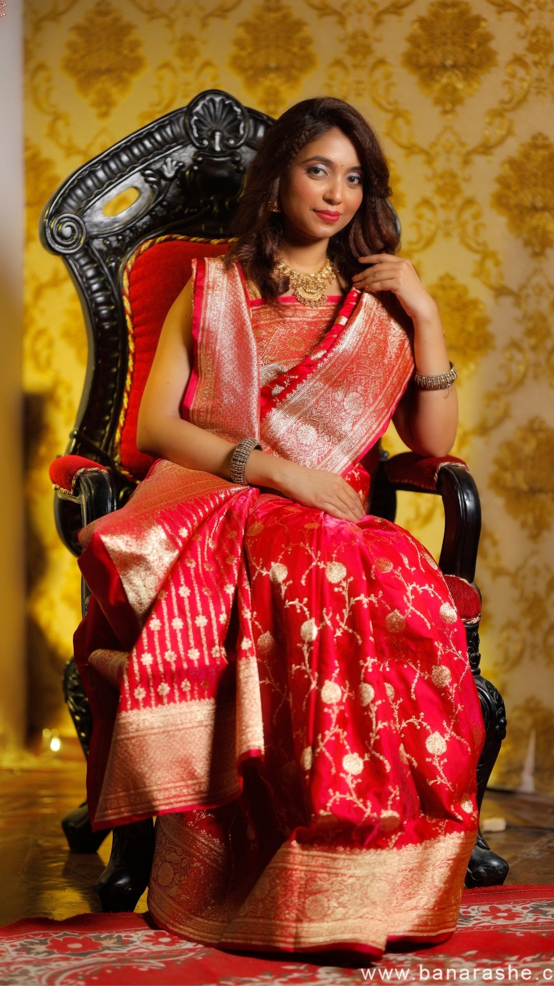 Rose Red Katan Silk Banarasi Saree