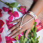 Bloom Cascade Cuff Ring – 5-Layer Multicolor Bracelet with Floral Center & Linked Finger Ring