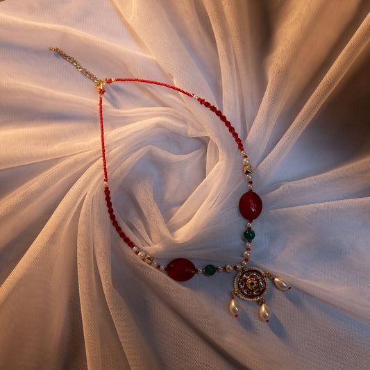 AD Pendant Necklace with Acrylic & Pearl Mix on Twisted Cotton Wax Cord