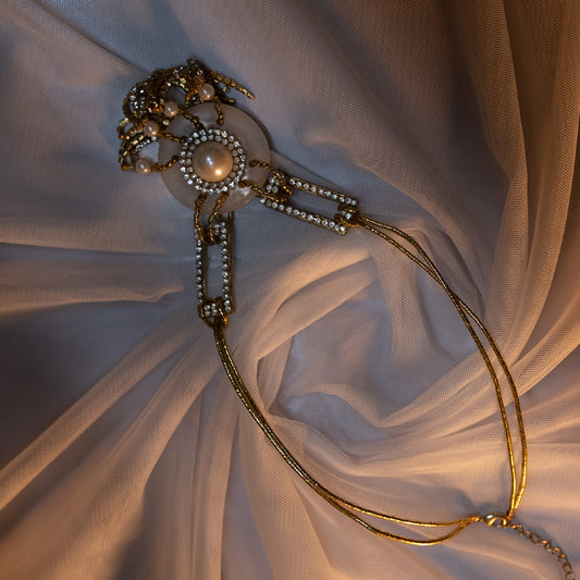 AD Pendant Necklace with Acrylic, Pearl Mix & Cotton Wax Cord Twisted Thread