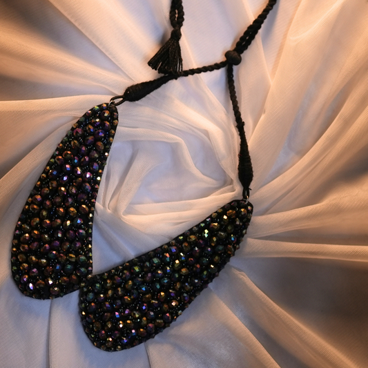 Rainbow Gleam Adda Necklace – Diamond-Cut Beads & Embroidered Artistry