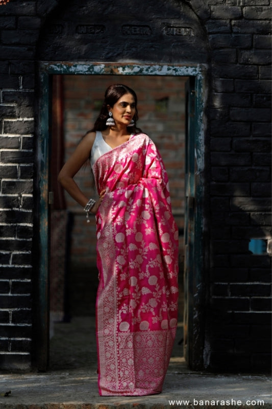 Pink Handloom Katan Pure Silk Saree