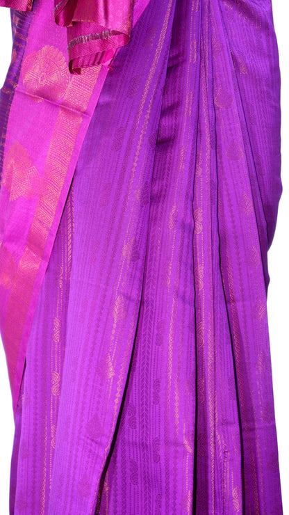 Purple Contrast Pure Banarasi Silk Saree