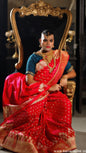 Red Saree with Navy Blue Blouse Katan Silk Banarasi Saree