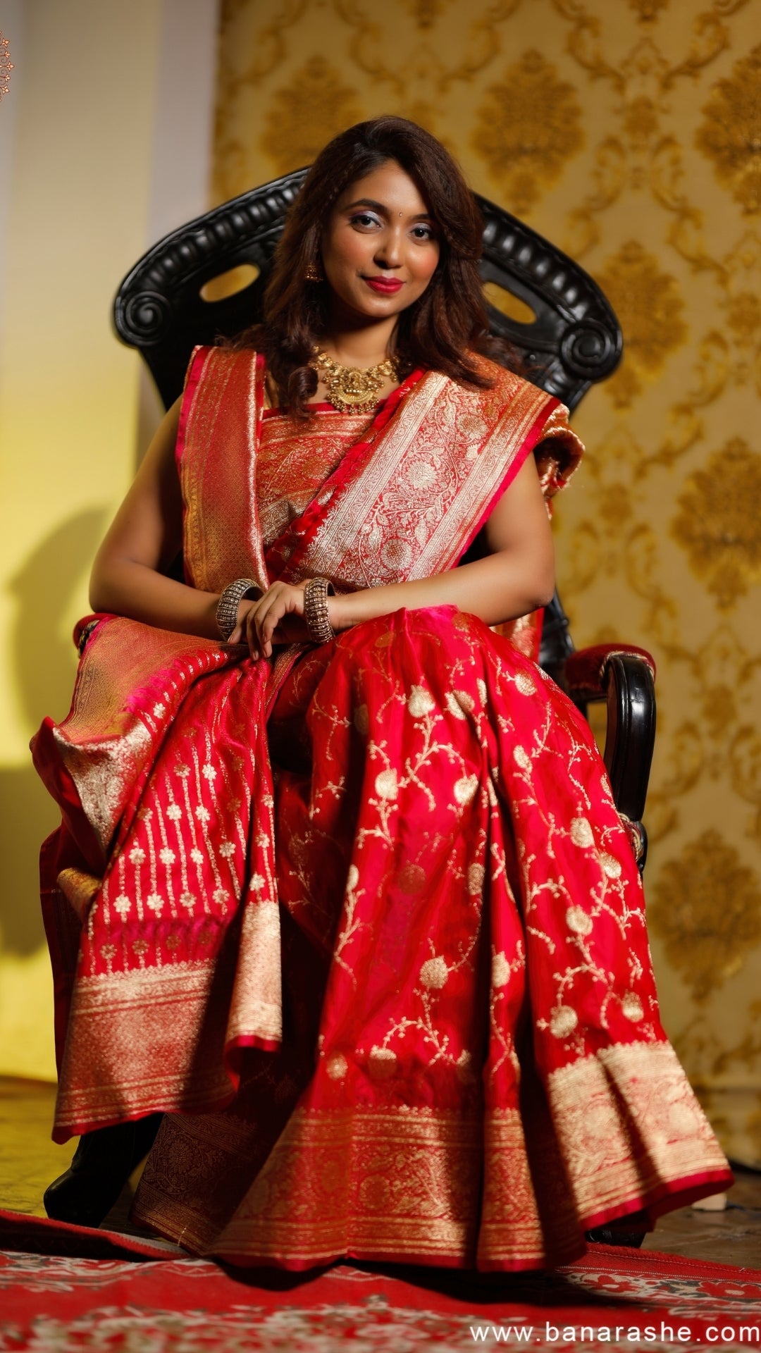 Rose Red Katan Silk Banarasi Saree