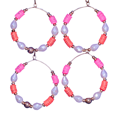 Sunset Bloom Boho Earrings – Pink, Cream & Orange Seed Beads