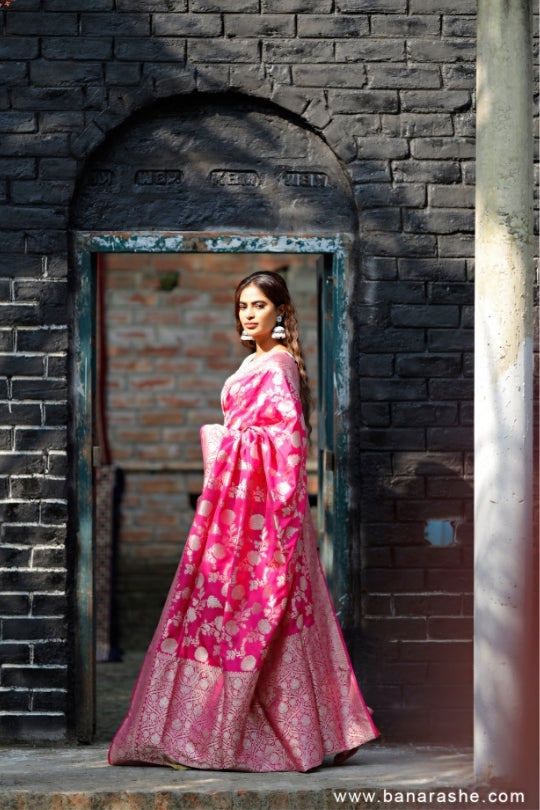 Pink Handloom Katan Pure Silk Saree