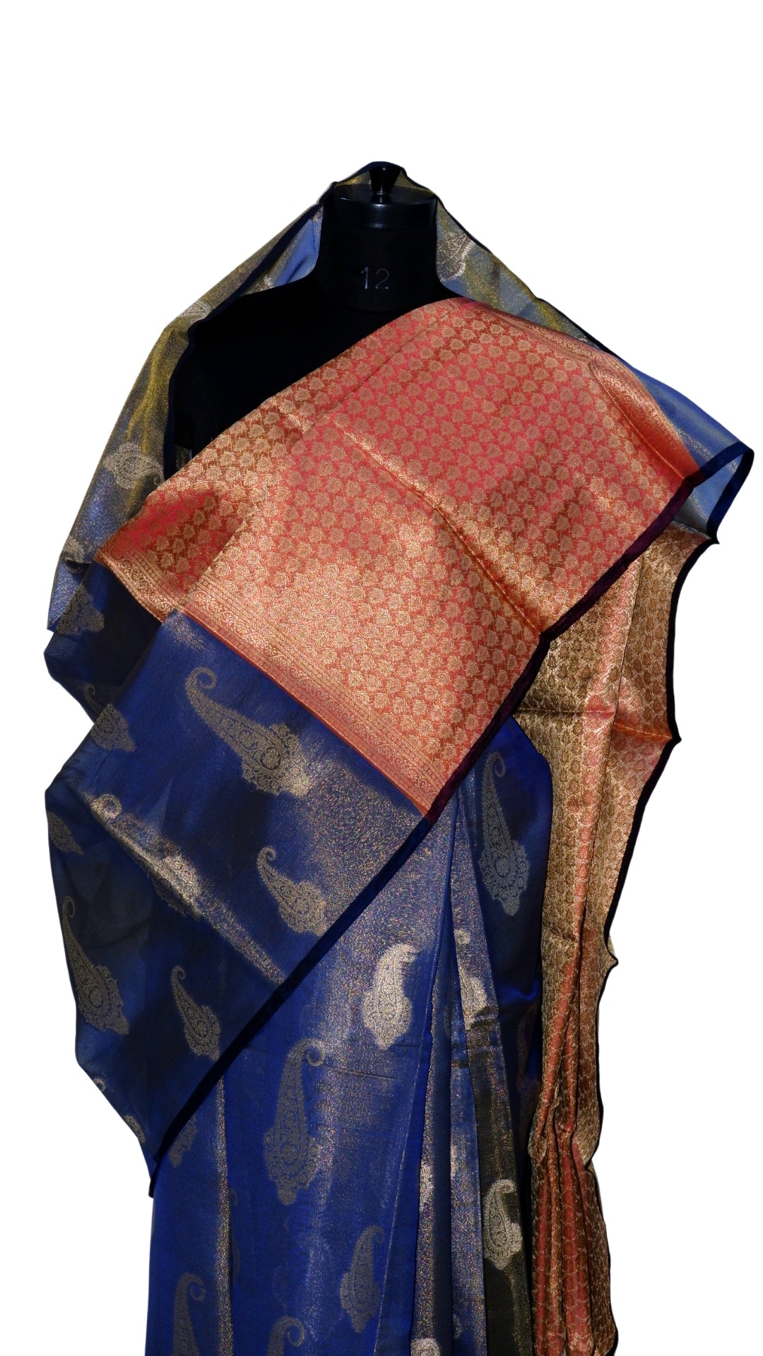 Navy Blue with Pink Contrast Banarasi Silk Saree