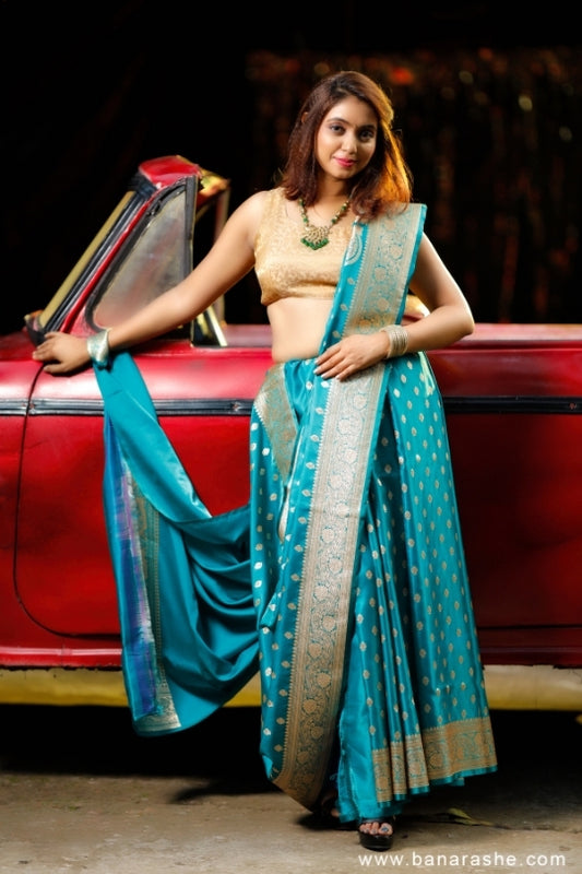 Sky Blue with Zari Art Handloom Katan Pure Silk Saree