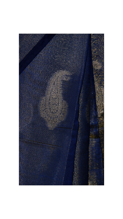 Navy Blue with Pink Contrast Banarasi Silk Saree
