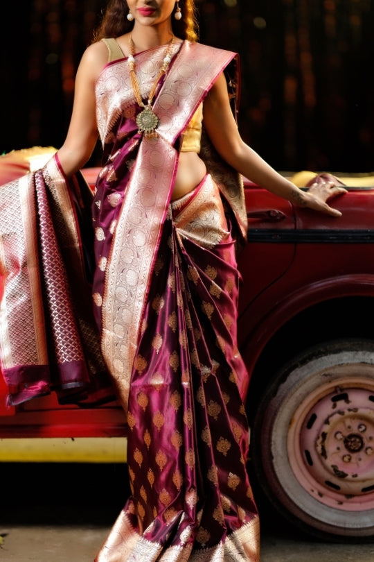 Maroon with Zari Art Handloom Katan Pure Silk Saree