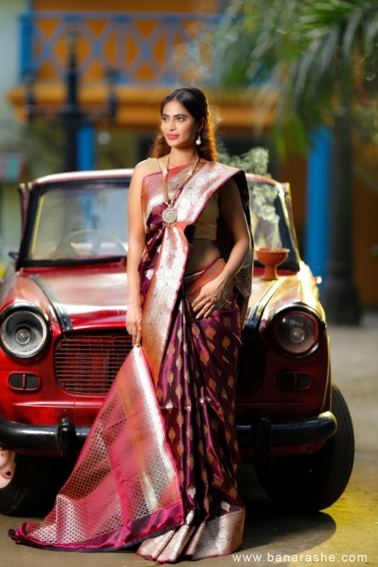 Maroon with Zari Art Handloom Katan Pure Silk Saree