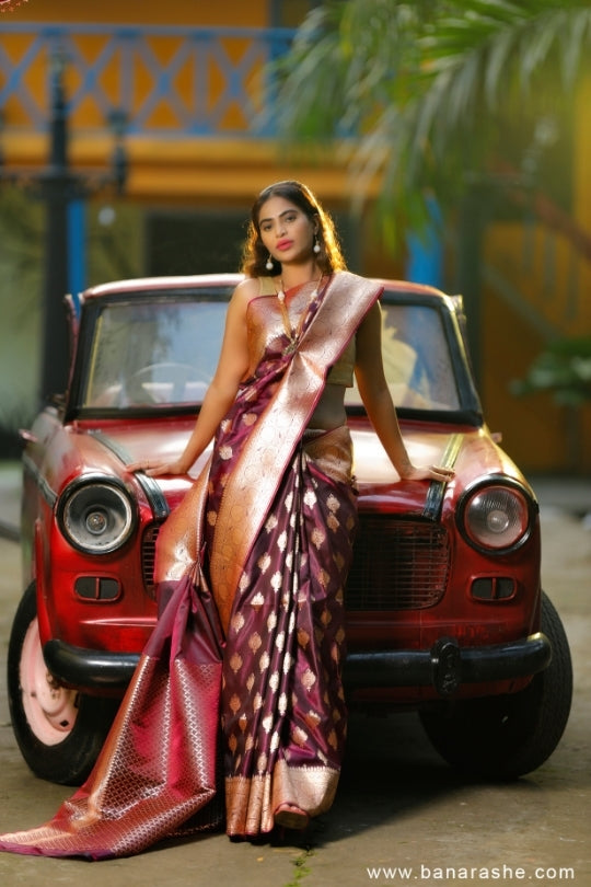 Maroon with Zari Art Handloom Katan Pure Silk Saree
