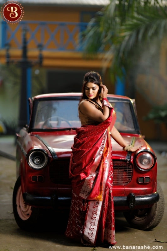 Red with Golden Zari Art Handloom Katan Pure Silk Saree