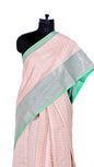 Light Pink with Sea Green Border Contrast Banarasi Silk Saree
