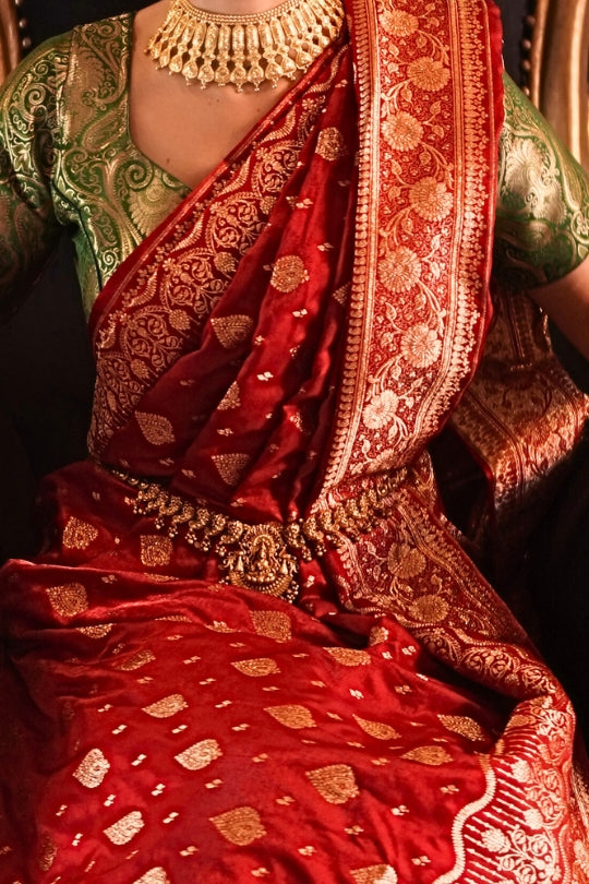 Bridal Red with Golden Dual Zari Pure Katan Silk Banarasi Saree