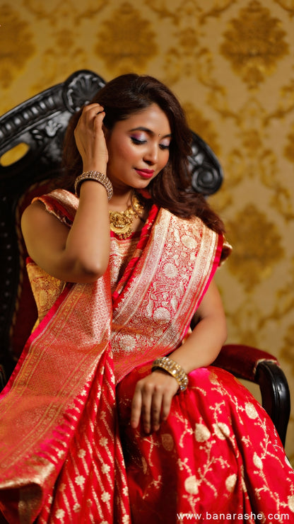 Rose Red Katan Silk Banarasi Saree