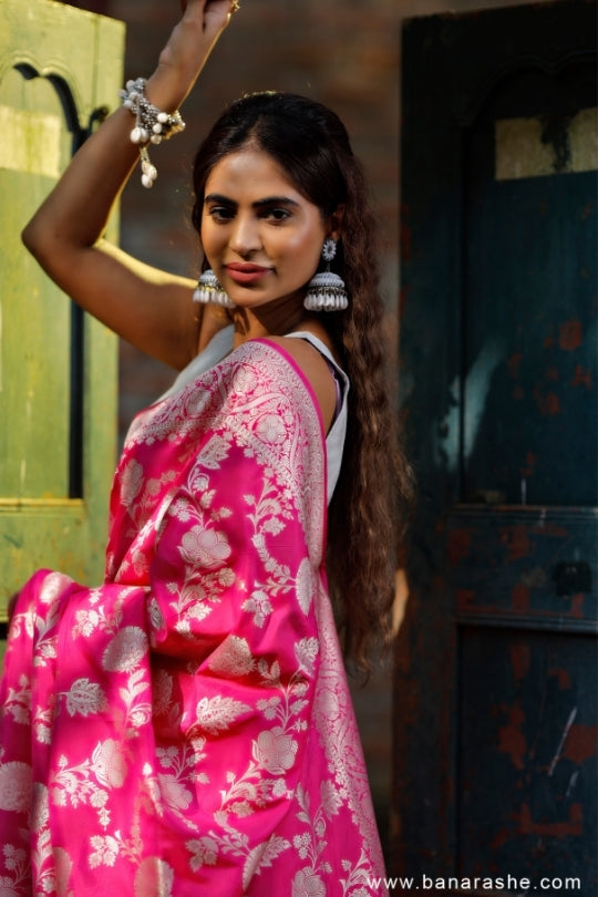 Pink Handloom Katan Pure Silk Saree