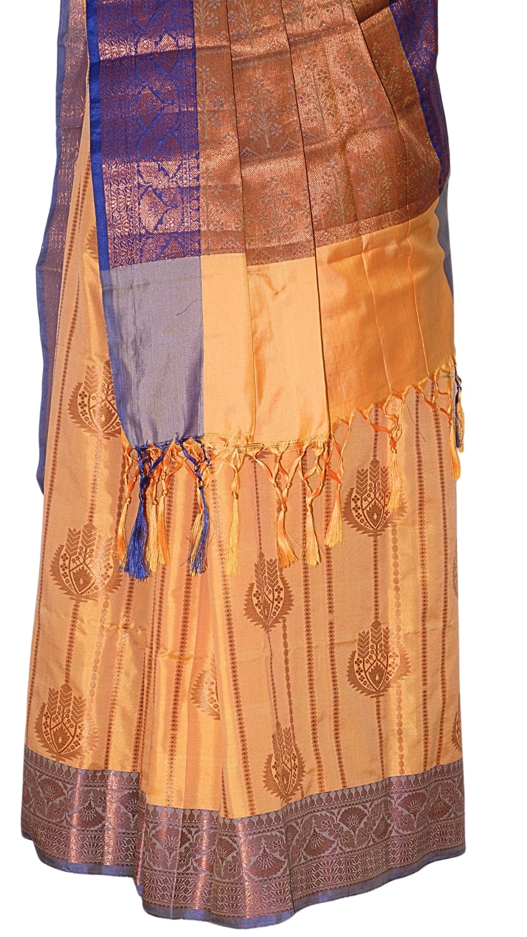 Golden with Purple Border Contrast Banarasi Silk Saree