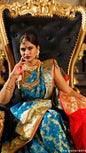 Blue with Red Blouse Pure Katan Silk Banarasi Saree