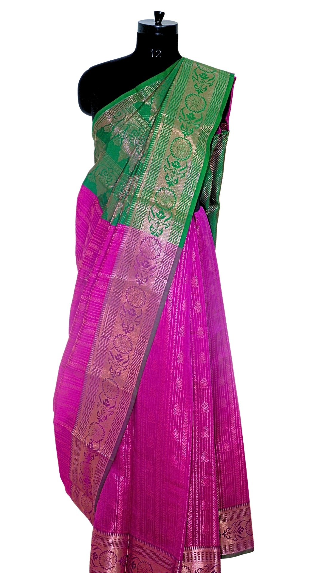 Pink with Green Contrast Banarasi Silk Saree