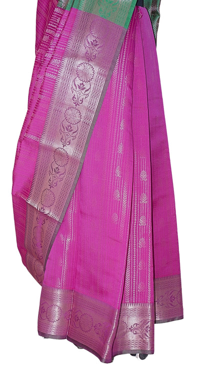 Pink with Green Contrast Banarasi Silk Saree