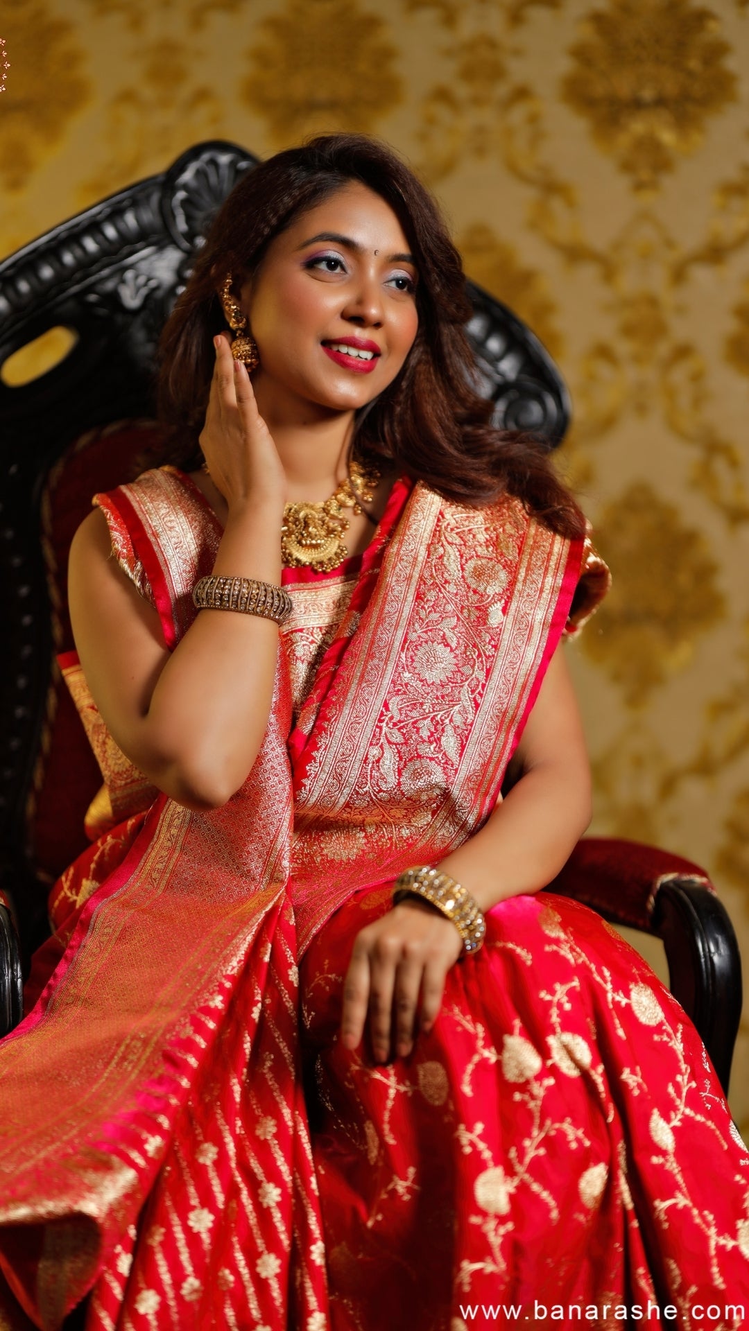 Rose Red Katan Silk Banarasi Saree