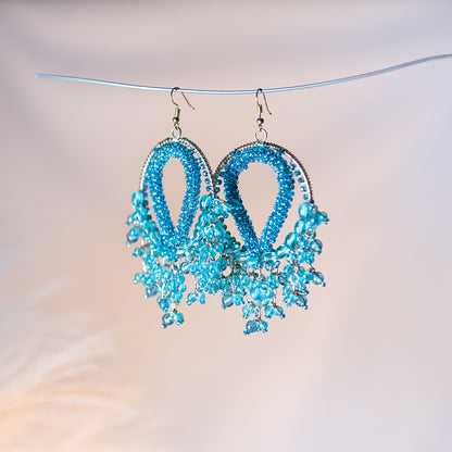 Turquise Beade With Golden Metal Fram Wrapp Sring Inside Over Fram Earring